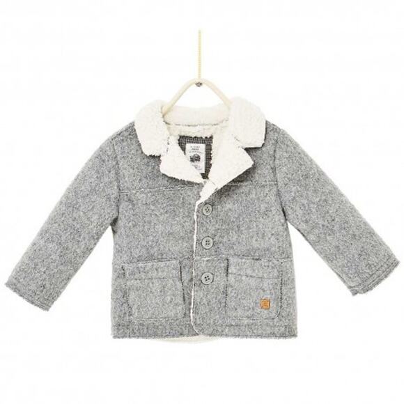 Zara boys gray polar fleece wool blend coat fall spring jacket size 9-12 months - Picture 1 of 8